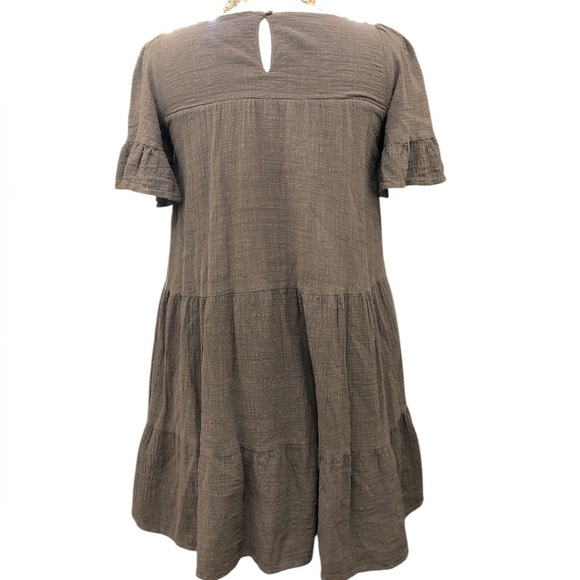 Olivaceous Ruffle Short Sleeve Textured Tiered Dress - Picture 4 of 8